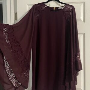 Jennifer Lopez Deep Burgundy Lace Long Sleeve Dress